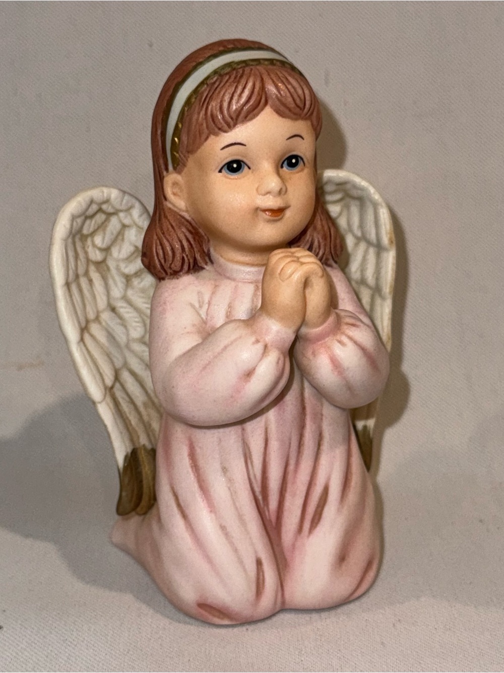 Homco Pink and White Praying Angel Figurine #1412